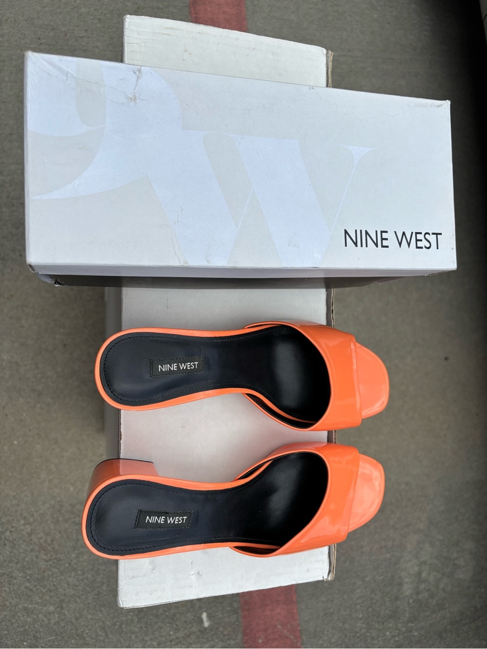 Nine West Orange Patent Slide Mules